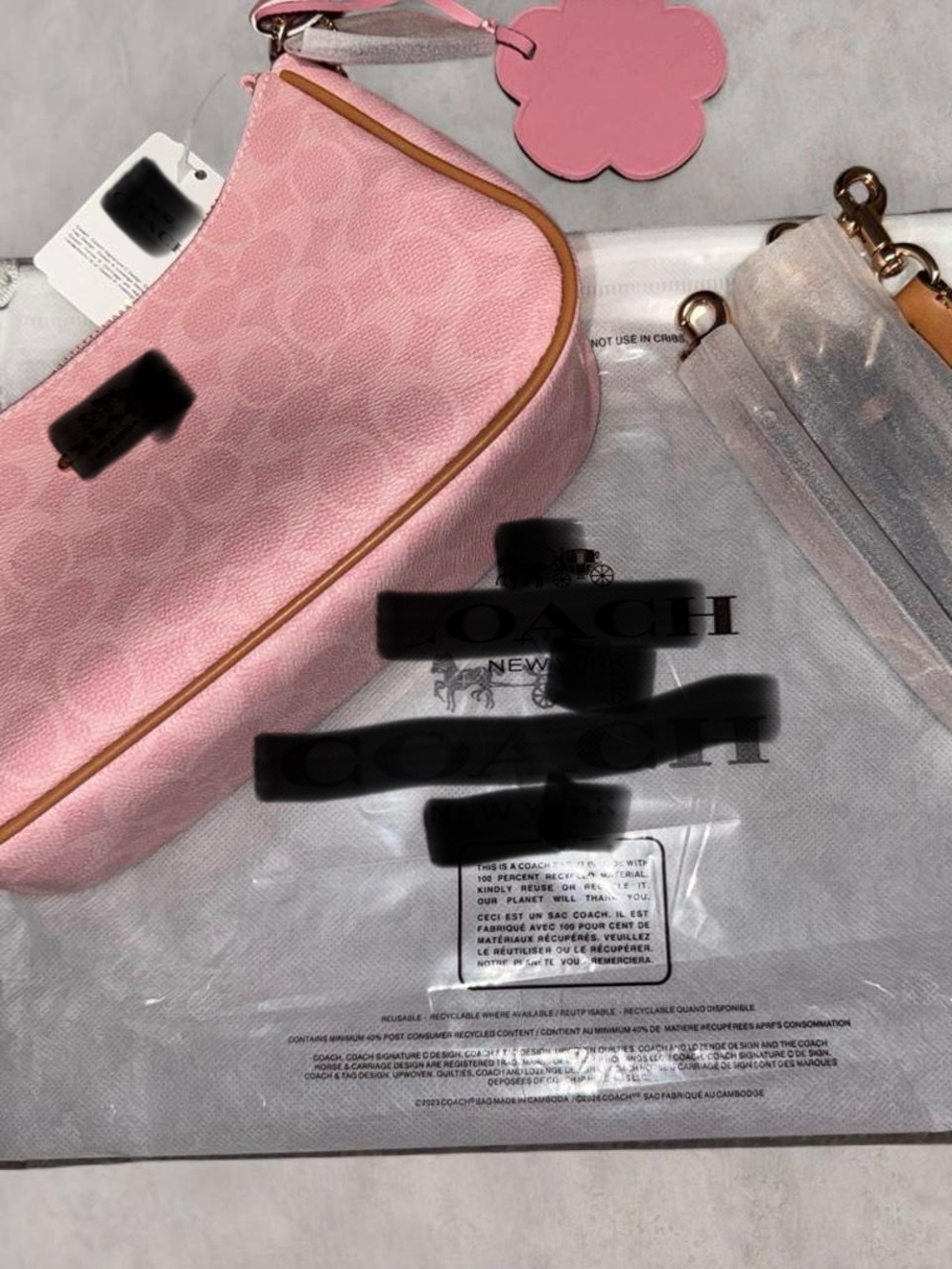 Coach Pink Signature Crossbody Key & Card Holder with Flower Charm